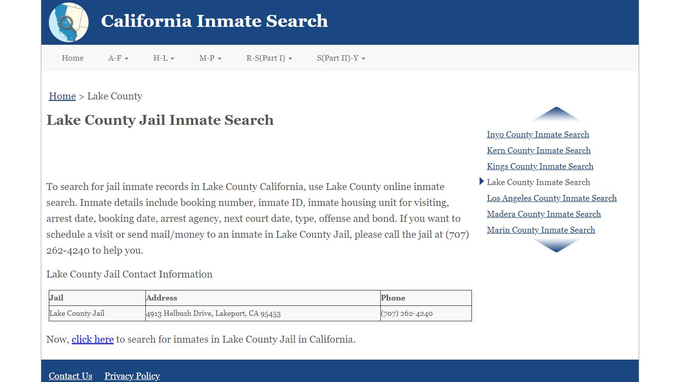 Lake County Jail Inmate Search - California Inmate Search