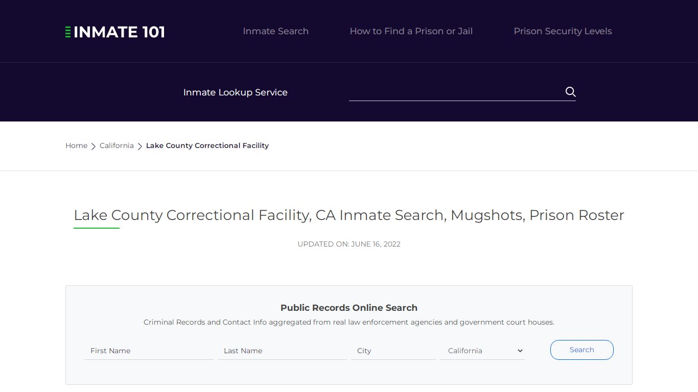 Lake County Correctional Facility, CA Inmate Search ...