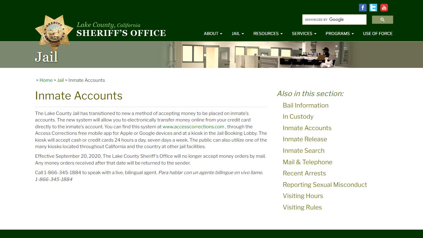 Inmate Accounts - Lake County California Sheriff's Office